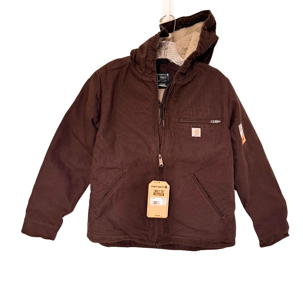 Carhartt Women's XS Loose Fit Sherpa Lined Washed Duck Jacket Dark Brown NWT
